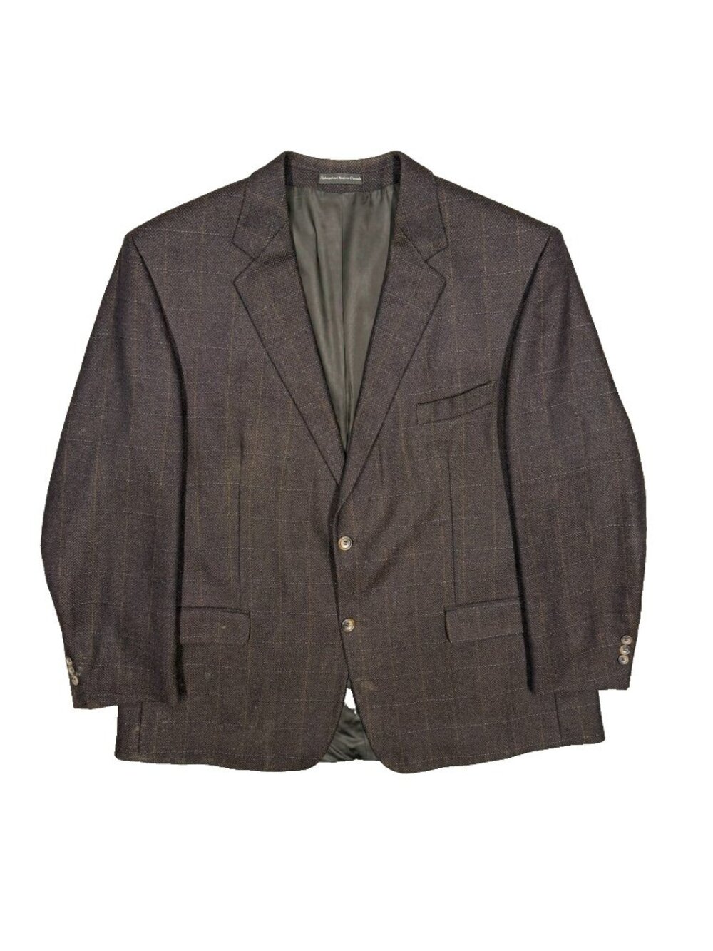 Hyde Park Blazer Windowpane Wool Sport Coat Brown Lanificio Di Pray 48R